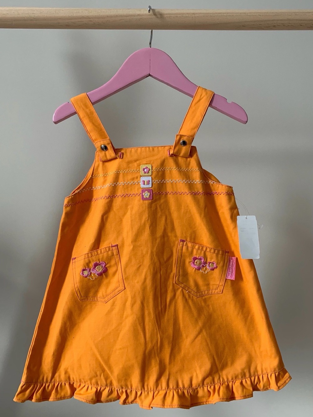 Y2K Vintage Deadstock Fisher-Price Orange Floral Embroidered Dress 24M